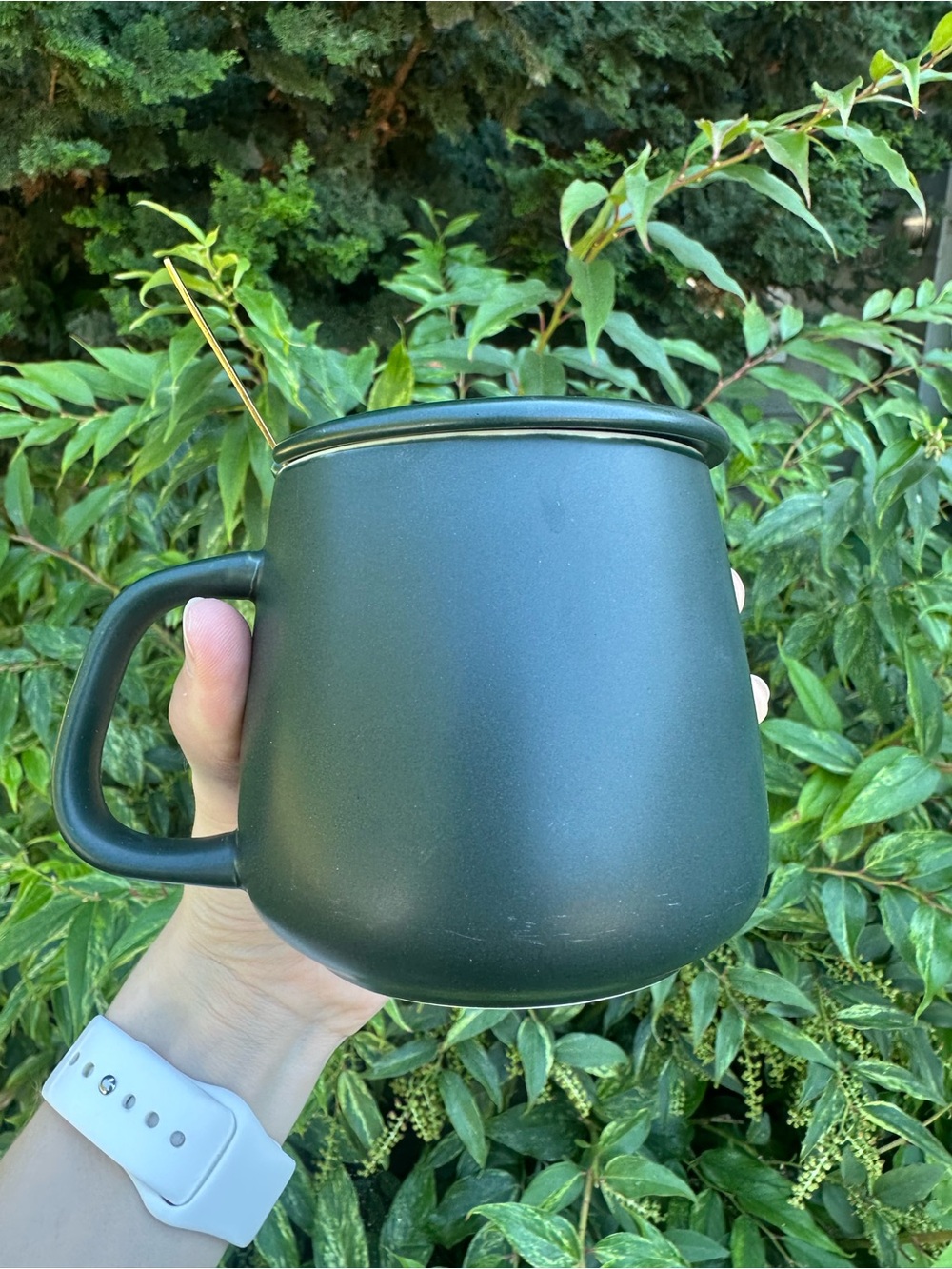 Tease Smart Heated Mug Dark Forest Green Gold Spoon NO ELECTRIC HEATER